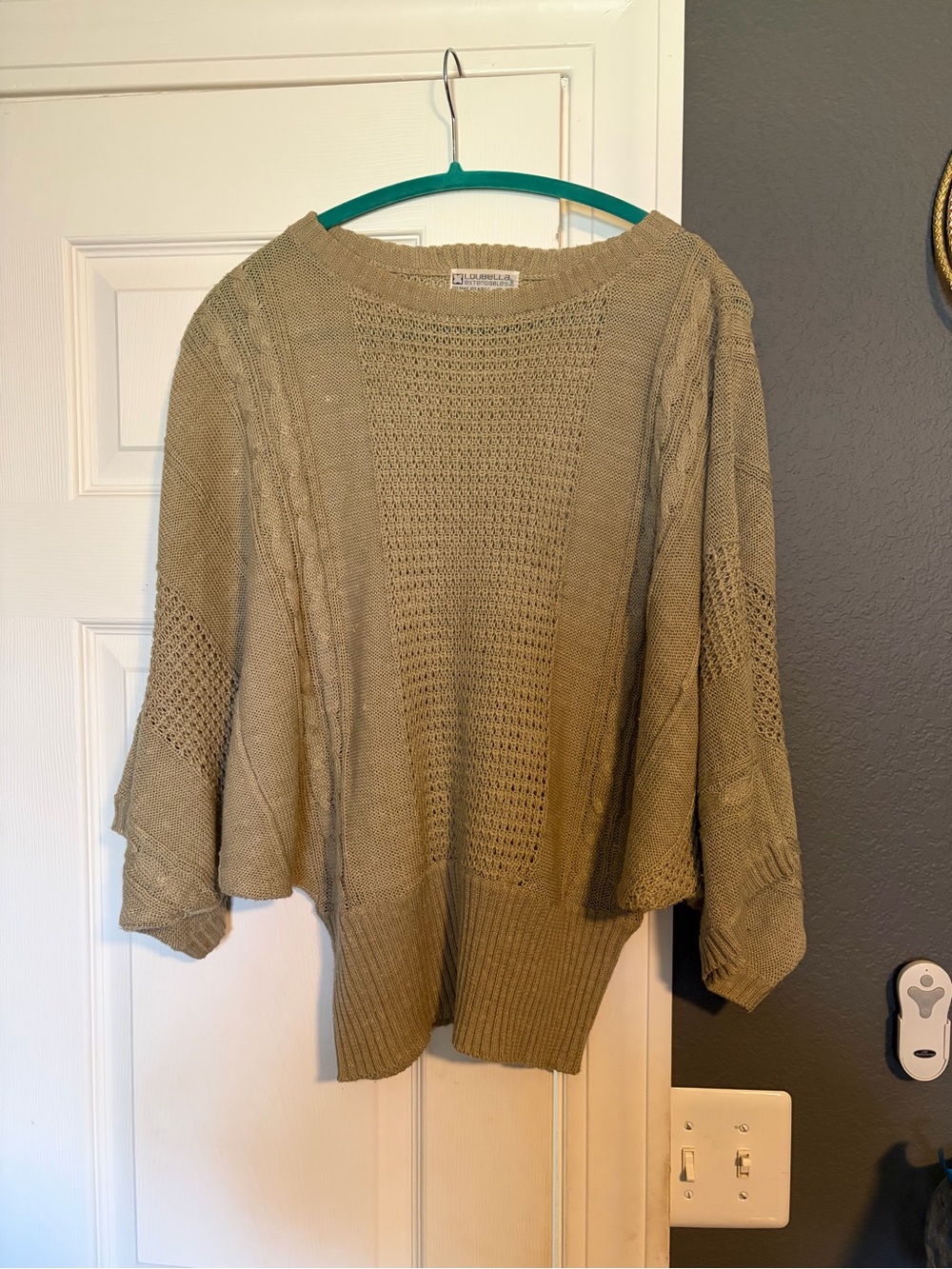 Vintage LouNella Extendables Open-Knit Relaxed Poncho Sweater in Olive